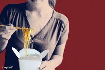 Woman eating a box spaghetti | Free  illustration - 2312083