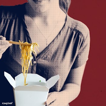 Woman eating a box spaghetti | Free  illustration - 2312273