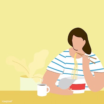Woman eating instant noodles during coronavirus quarantine vector | Free  vector - 2304619
