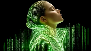 Woman Enveloped in Lime Green Binary Code Woman Enveloped in Lime Green Binary Code