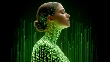 Woman Enveloped in Lime Green Binary Code Woman Enveloped in Lime Green Binary Code