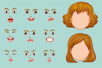 Woman faces with different expressions Free Vector
