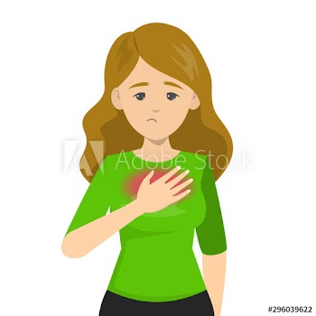 Woman feel the chest discomfort