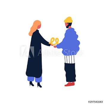 Woman give pretzel to her boyfriend flat vector illustration