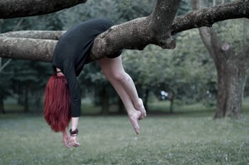 Woman Hanging on Tree Branch Outdoors