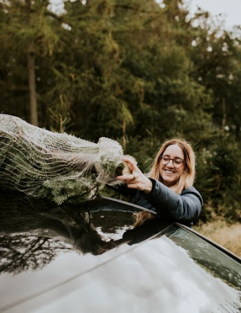 Woman hauling Christmas tree over the car | Free Photo - rawpixel