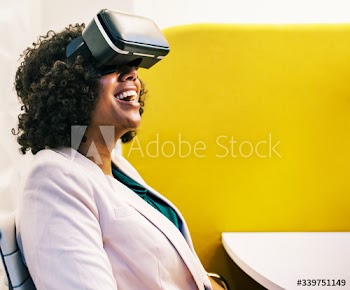 Woman having fun with a VR headset