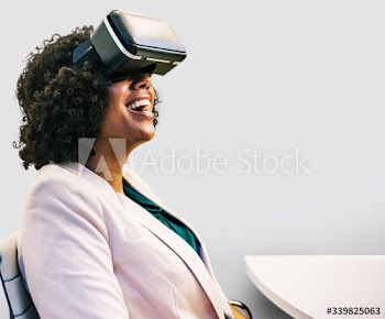 Woman having fun with a VR headset