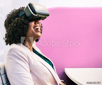 Woman having fun with a VR headset