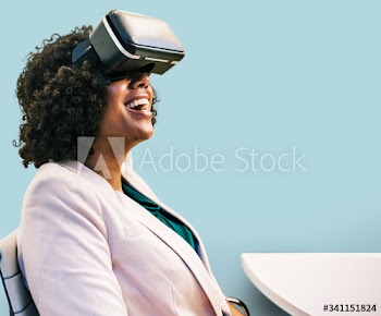 Woman having fun with a VR headset