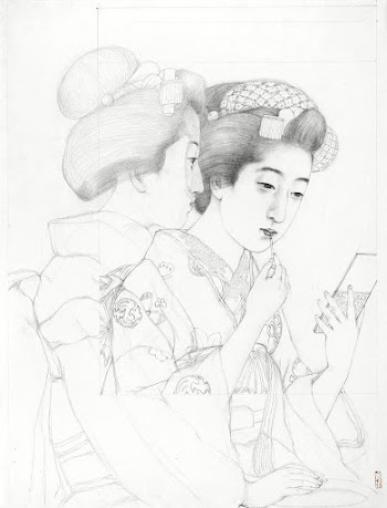 Woman Holding a Lip Brush (1920) drawing in… | Free public domain illustration