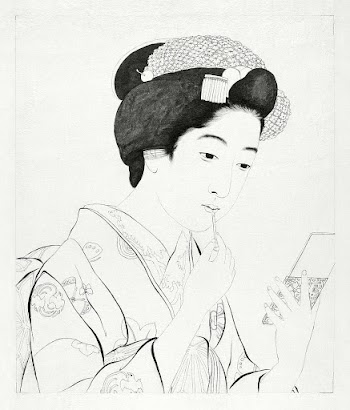 Woman Holding a Lip Brush (1920) print in… | Free public domain illustration
