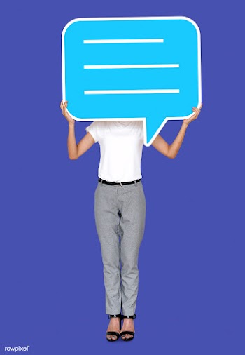 Woman holding a speech bubble | Free stock psd mockup - 493384