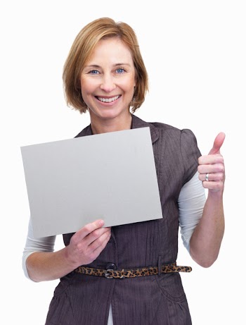 Woman holding blank paper