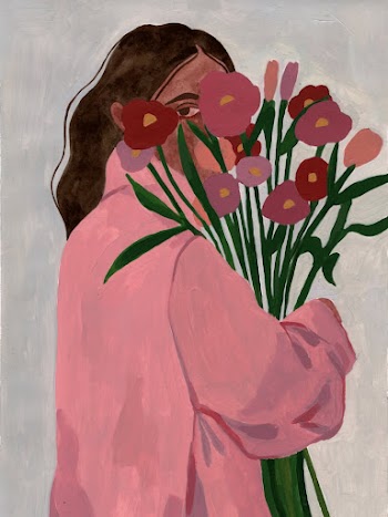 Woman Holding Bouquet of Flowers