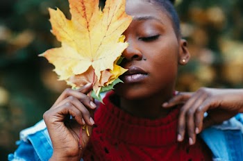 Woman Holding Brown Leaf