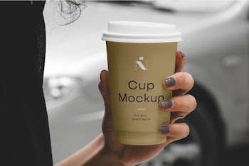 Woman Holding Cafe Cup Mockup cup mockup put your brand name 