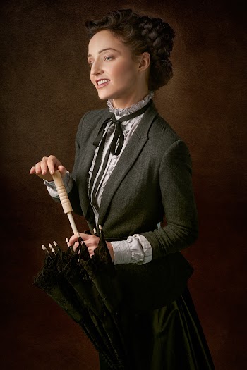 Woman Holding Cane Umbrella