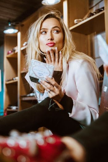 woman holding case