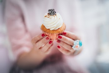 Woman Holding Cupcake with Cream