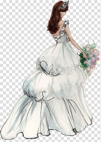 Woman holding flower bouquet illustration, Wedding invitation Bride Wedding dress, Hand-painted bride transparent background PNG clipart