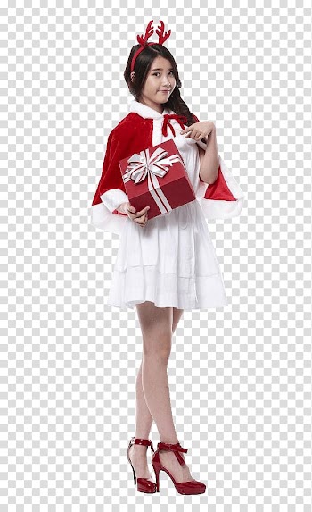 Woman holding gift box, IU Dressed For Christmas transparent background PNG clipart