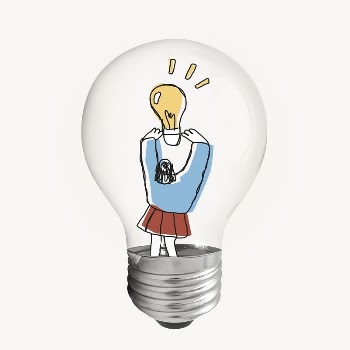 Woman holding light bulb sticker, | Free PSD - rawpixel