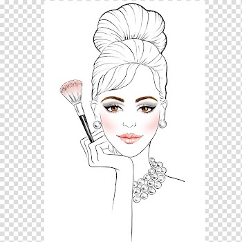 Woman holding makeup brush sketch, Cosmetics Fashion illustration Drawing Sketch, make up posters transparent background PNG clipart