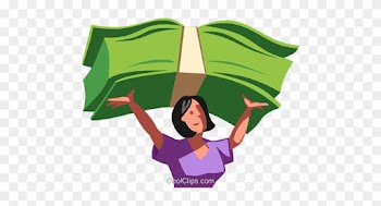 Woman Holding Money Over Her Head Royalty Free Vector - Cartoon Money Stacks