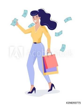Woman holding pile of shopping bags