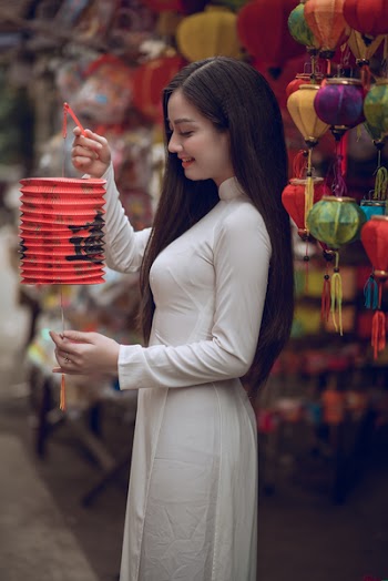 Woman Holding Red Chinese Lantern