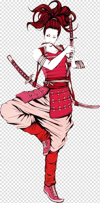Woman holding red katana illustration, Nagareyama Samurai Ru014dnin Bushi Watercolor painting, Samurai Japanese watercolor transparent background PNG clipart