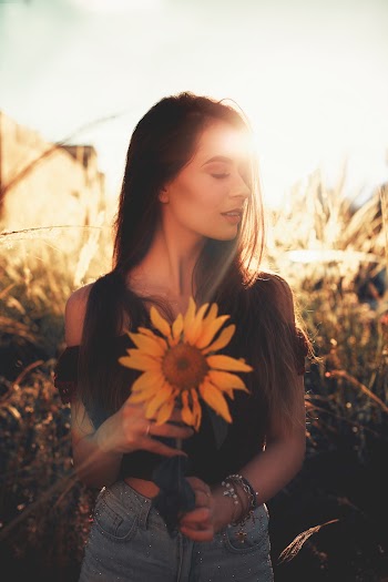 Woman Holding Sunflower