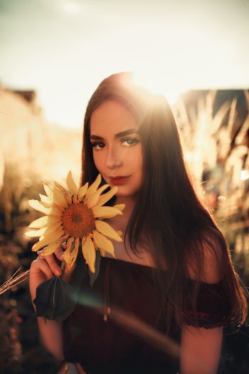 Woman Holding Sunflower in Close-up Photography