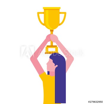 woman holding trophy award design