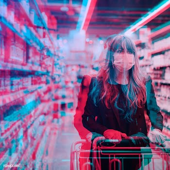 Woman in a supermarket during the COVID-19 pandemic double exposure ph.. | Free  photo - 2320007