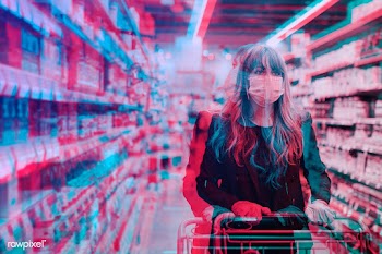 Woman in a supermarket during the COVID-19 pandemic double exposure ph.. | Free  photo - 2320016