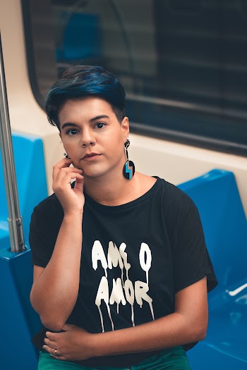 Woman In  Black and White Print T-shirt