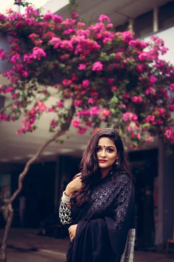 Woman in Black and White Sari Dress