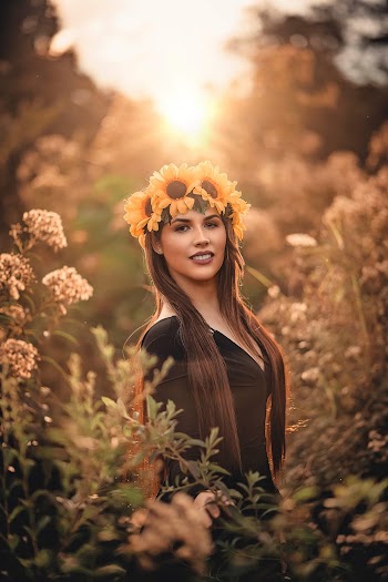 Woman In Black Dress With Flowers On Head