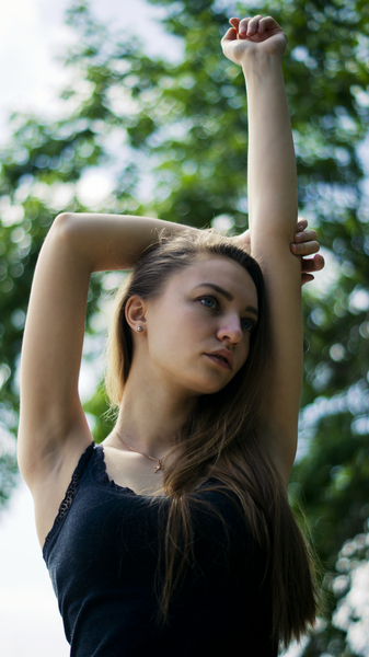 Woman in Black Lace Tank Top