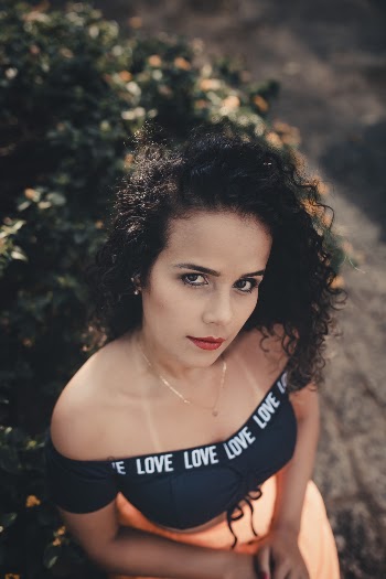 Woman in Black Love Print Off-shoulder Top