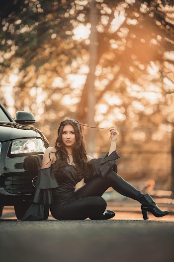 Woman in Black Off-shoulder Dress