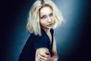 Woman in Blue Background