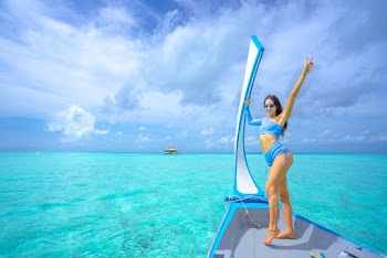 Woman in Blue Bikini Posing 