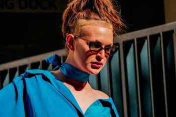 Woman In Blue Choker Shirt
