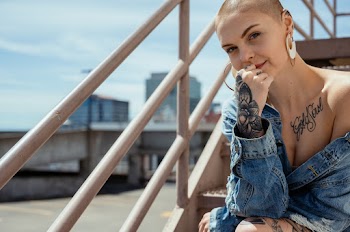 Woman In Blue Denim Button-up Jacket