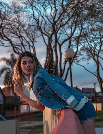 Woman in Blue Denim Jacket