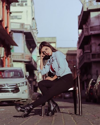 Woman In  Blue Denim Jacket 