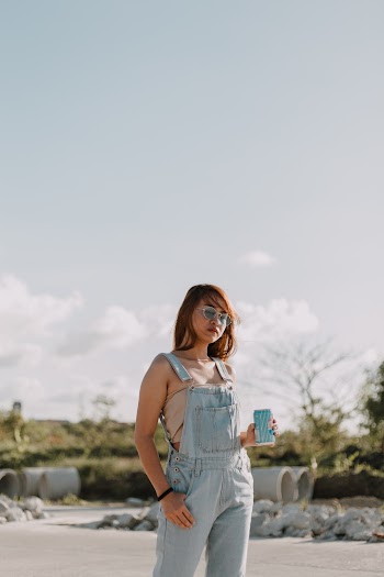Woman in Blue Denim Jumper